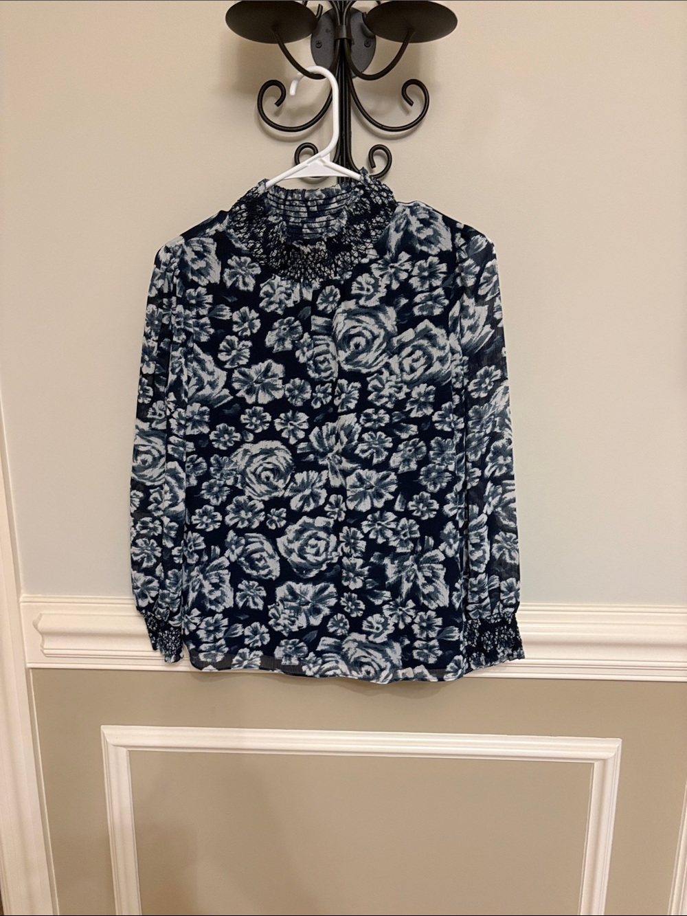 J.Crew size XXS Navy Blue Floral blouse